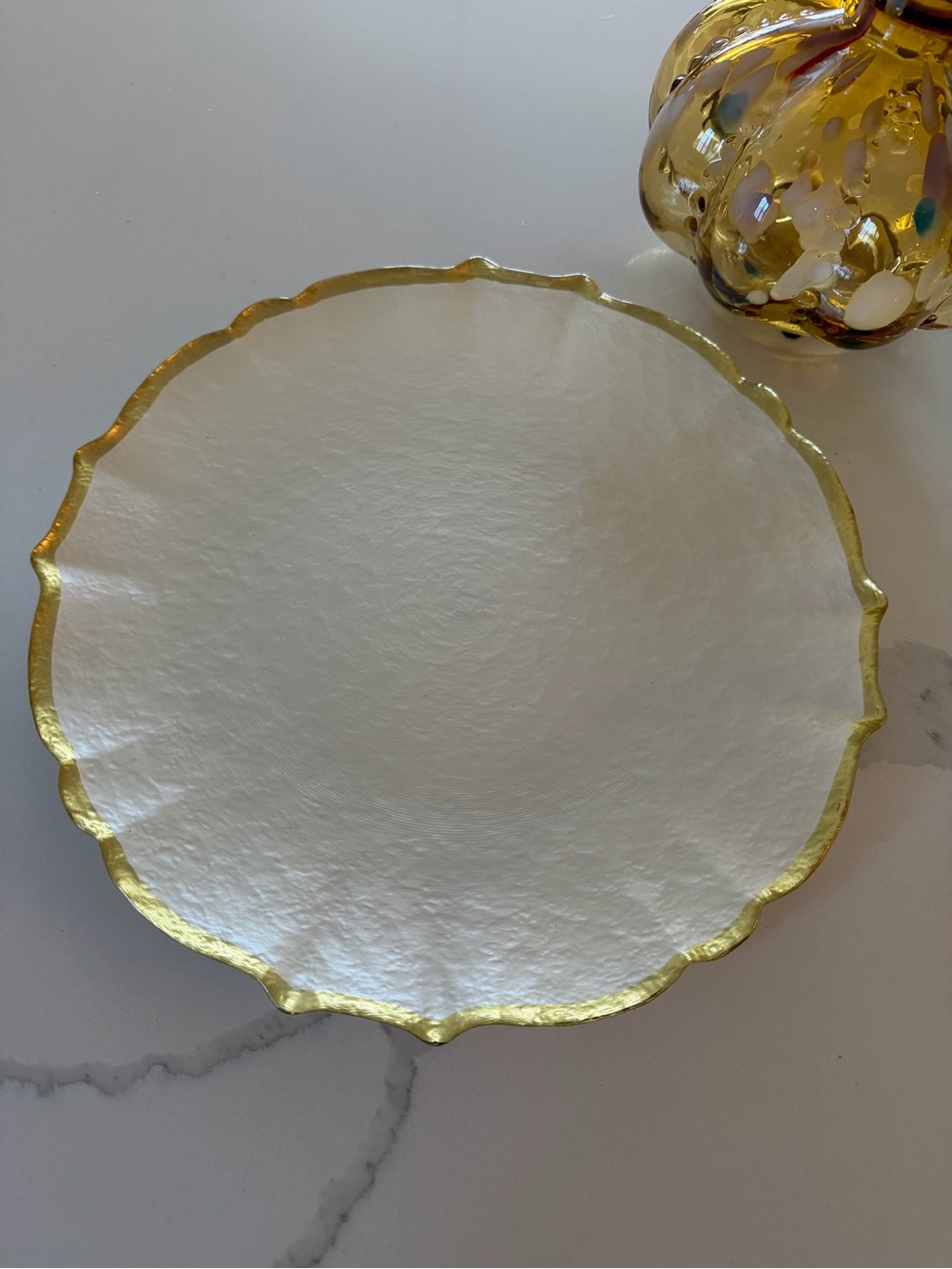 Pair of 12” Vietri White and Gold Decorative Chargers